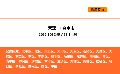 天津到台中市物流专线|天津到台中市货运公司安全，快捷，准时