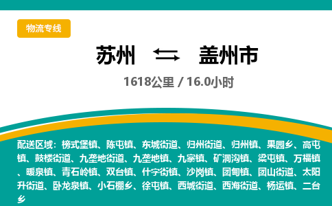 专线直达-​苏州到盖州市物流公司